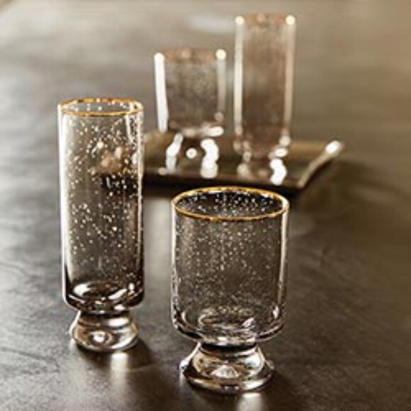Gold Rimmed Seeded Glass - Grey - Champagne ~ Set of Two - Picture 2 of 2